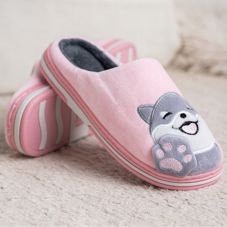 Bona Willkommen Zuhause Hausschuhe rosa grau 2