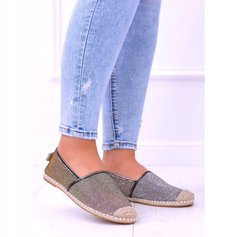 Lu Boo Glitzer Damen Espadrilles Slip On Miravet grau golden 3