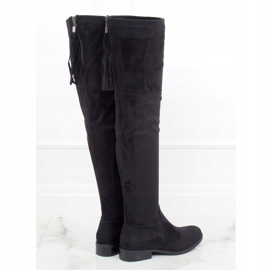 Schwarz LH53-1 Schwarze Stiefel mit flachem Absatz 1