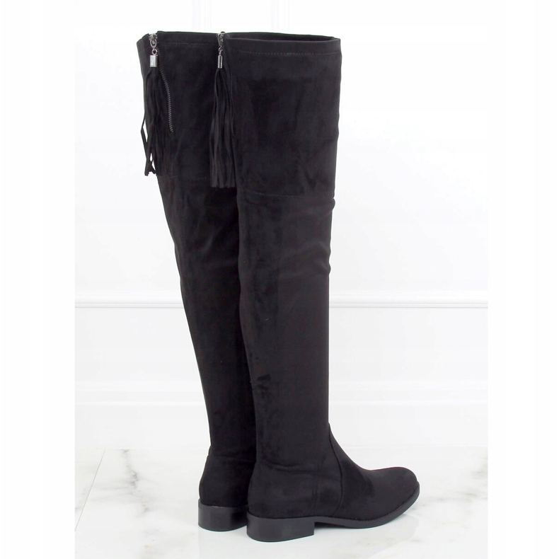 Schwarz LH53-1 Schwarze Stiefel mit flachem Absatz 1