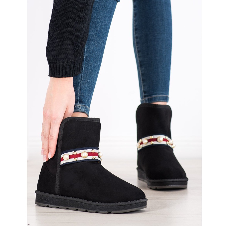Bona Mukluki mit Zierstreifen schwarz 1
