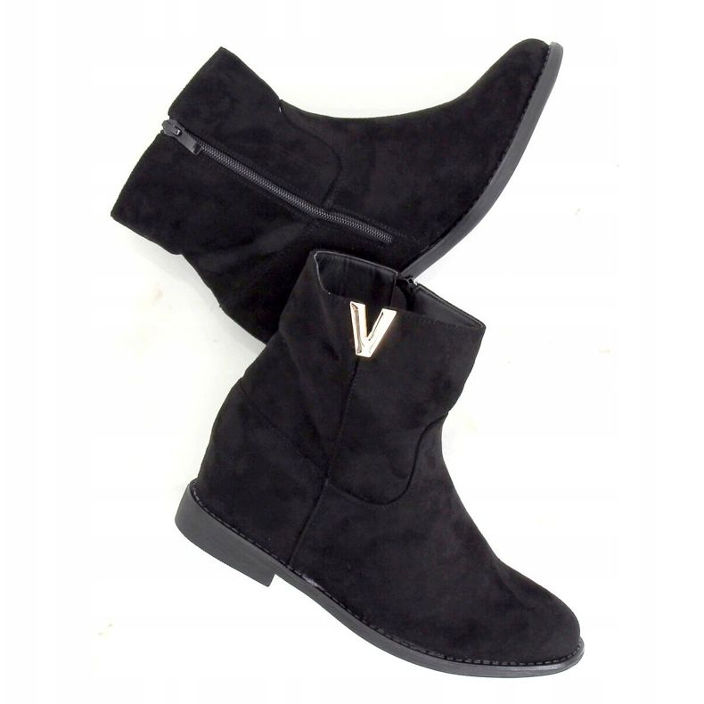 Schwarz ZT1013 Schwarze Stiefel auf einem versteckten Keilabsatz 1