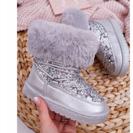 FRROCK Warme Kinder-Schneestiefel mit Fell Silber Nicola 1