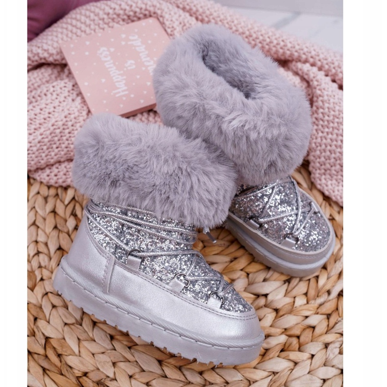 FRROCK Warme Kinder-Schneestiefel mit Fell Silber Nicola 2