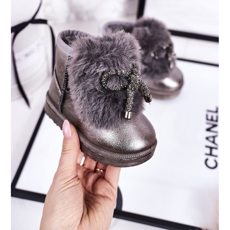 Kinder Schneestiefel mit Fell Dunkelgrau Aurora 1