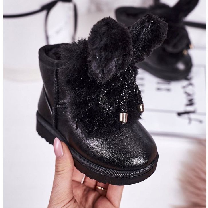 Kinder-Schneestiefel mit Fell mit Ohren Schwarzer Hase 1