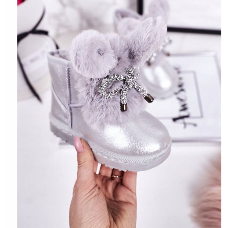 Kinder-Schneestiefel mit Fell mit Ohren Silver Bunny silber- 1