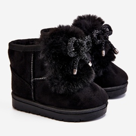 Schwarze Kinder-Schneestiefel mit Fell Wildleder Amelia 1