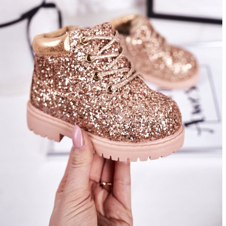 Kinder Brokat Warme Stiefel Trappers Rosa Gold Meerjungfrau golden 2