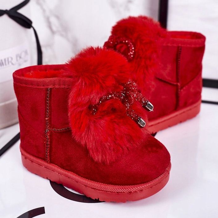 Kinder-Schneestiefel mit Fell Wildleder Rot Amelia 1