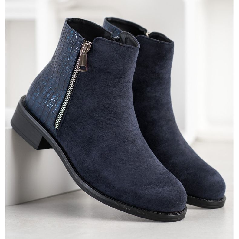 Bestelle Modische Stiefel mit Reißverschluss marineblau blau 2