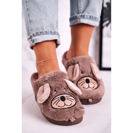 JOMIX Beige Fell-Mäuse-Hausschuhe für Damen Home Sweet Home braun 1