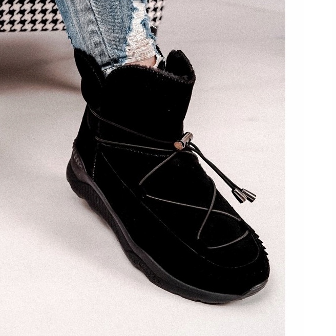 HAN Damen-Sport-Schneestiefel mit Fell Schwarz Synte 1