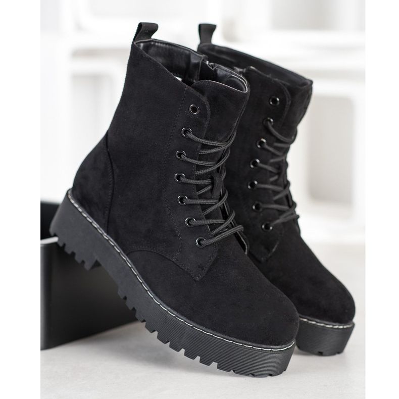 SHELOVET Wildleder-Trapper auf der Plattform schwarz 2