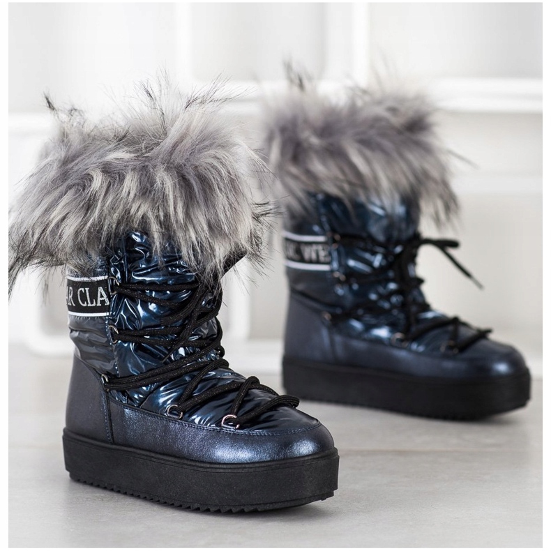 SHELOVET Schneestiefel mit Fell marineblau blau 1