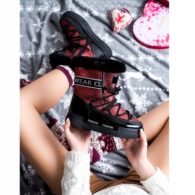 SHELOVET Modische Glänzende Schneestiefel schwarz rot 1