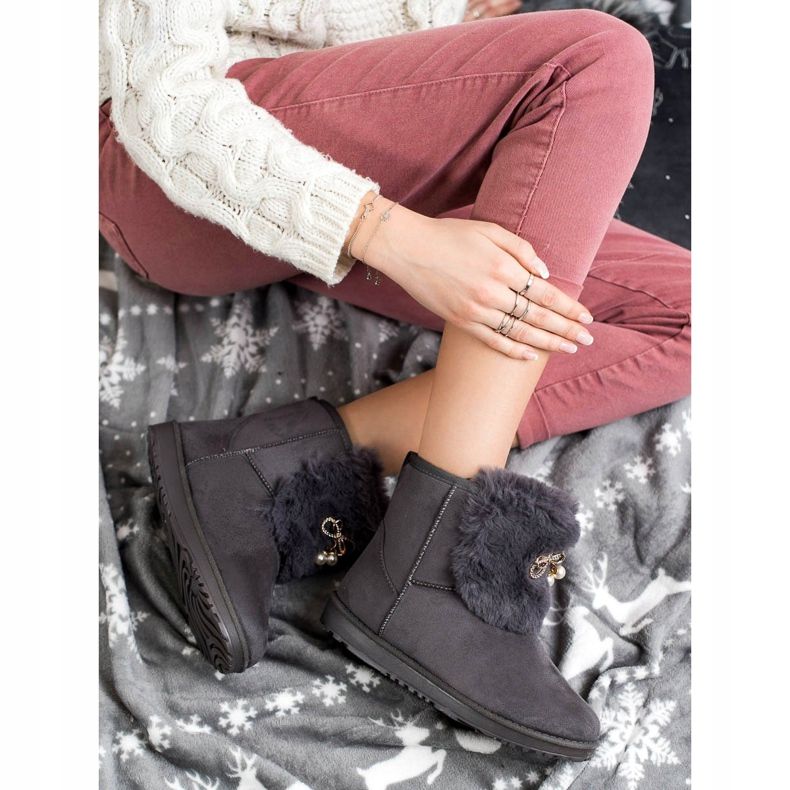 Queentina Warmes Mukluki mit Ornament grau 2