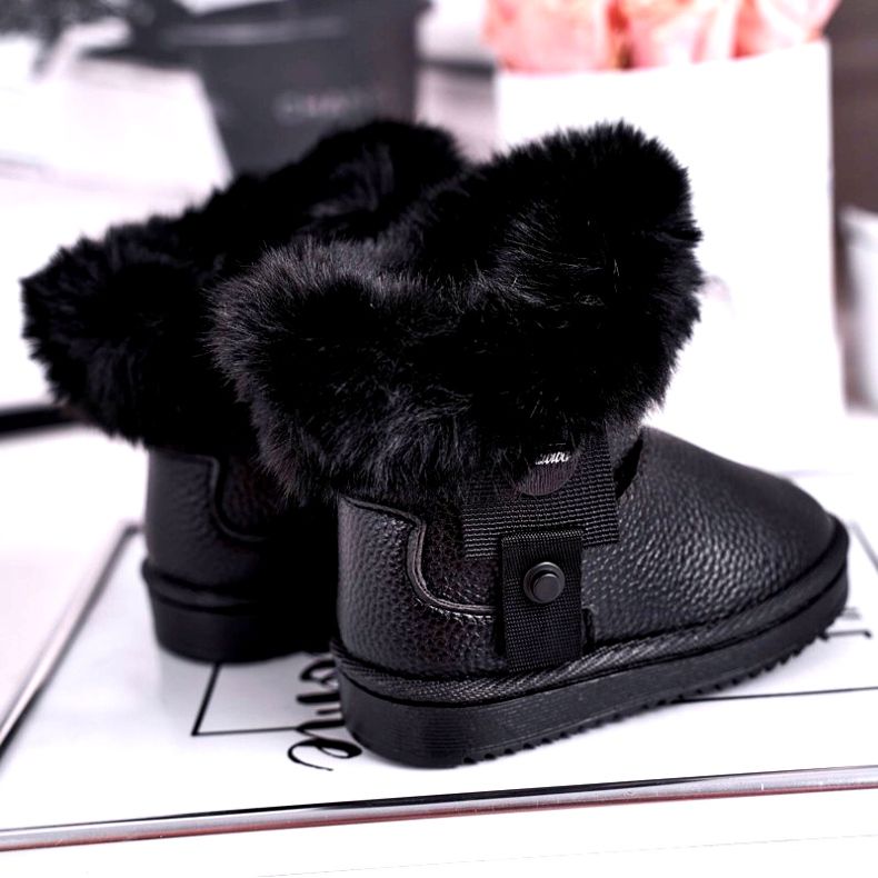 Apawwa Schwarze Marella isolierte Kinder-Schneestiefel mit Fell 3