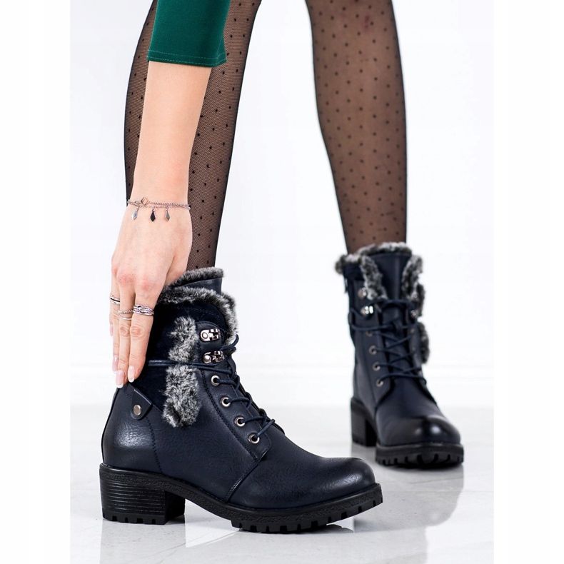 Super Mode Marineblaue Stiefel mit Fell 1