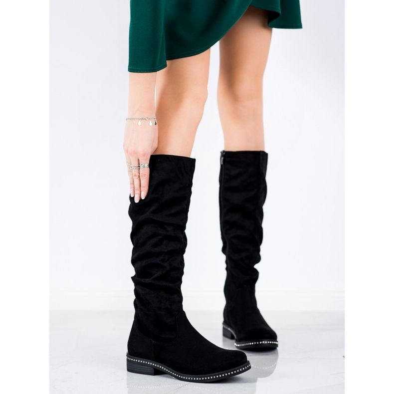 SHELOVET Wildlederstiefel mit Zirkonia schwarz 2