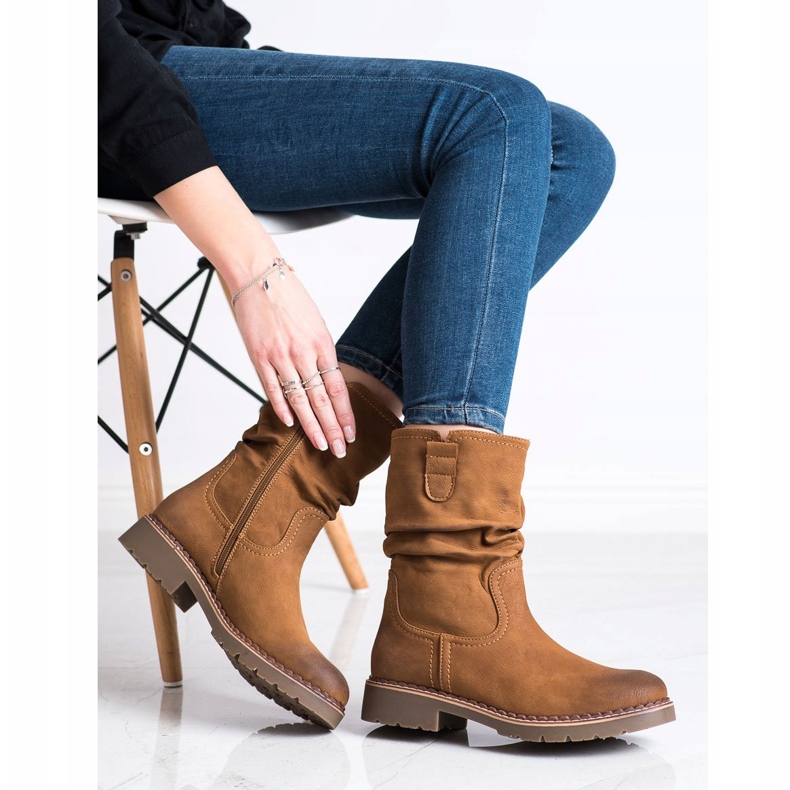 Super Mode Stiefel mit gerafftem Obermaterial braun 1