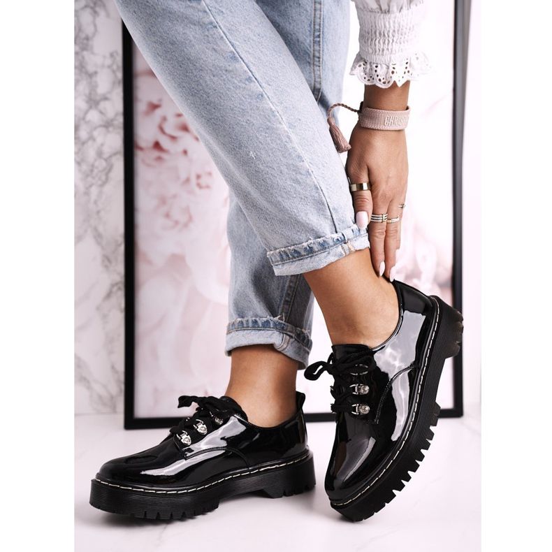 S.Barski Damen Oxfords Schuhe On The Platform S. Barski HX15 Lackiert Schwarz 2