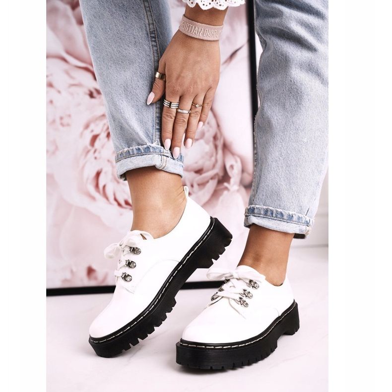 S.Barski Damen Brogues Oxfords On the Platform S. Barski HX15 Lackiert Weiß 1