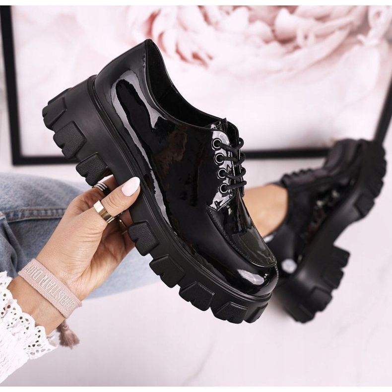 S.Barski Damen Oxfords Schuhe On The Massive Platform S. Barski HX23 Lackiert Schwarz 2