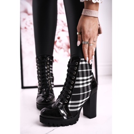 PS1 Damenstiefel mit Absatz Kariert Schwarz Blair weiß 1