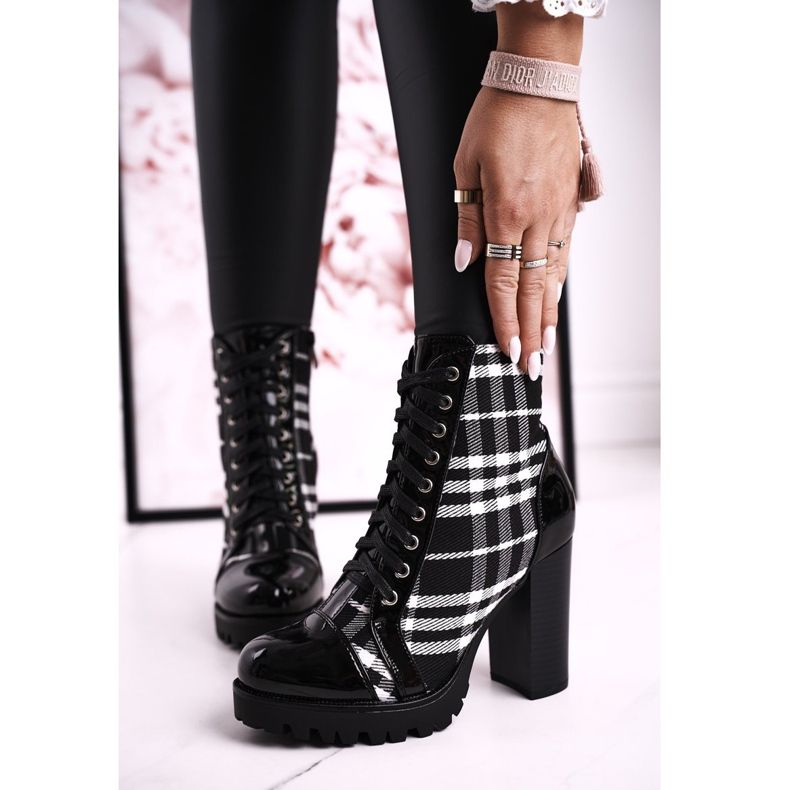 PS1 Damenstiefel mit Absatz Kariert Schwarz Blair weiß 1