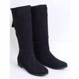 Schwarze flache Damenstiefel ST-01P Schwarz 1
