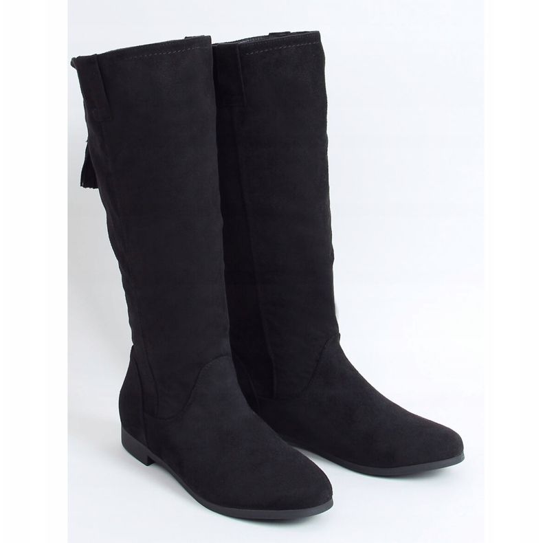 Schwarze flache Damenstiefel ST-01P Schwarz 1