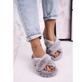 FJ1 Damen Pelzhausschuhe Grau Cosy Time 2