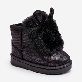 Schwarze Kinder-Schneestiefel mit Fell mit Rüschen 3