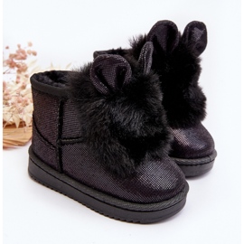 Schwarze Kinder-Schneestiefel mit Fell mit Rüschen 2