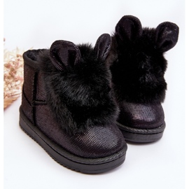 Schwarze Kinder-Schneestiefel mit Fell mit Rüschen 4