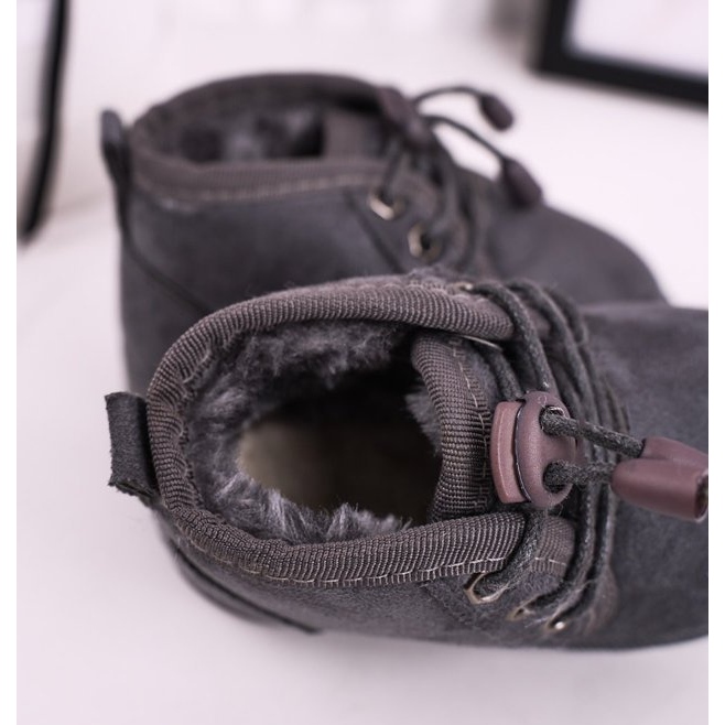 Kinder-Schnür-Schneestiefel mit Fell gewärmt Grau Hunter 1