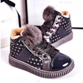 Linshi Warme Stiefel für Kinder Sneakers in Grau mit Polka Dots Anastasia silber- 2