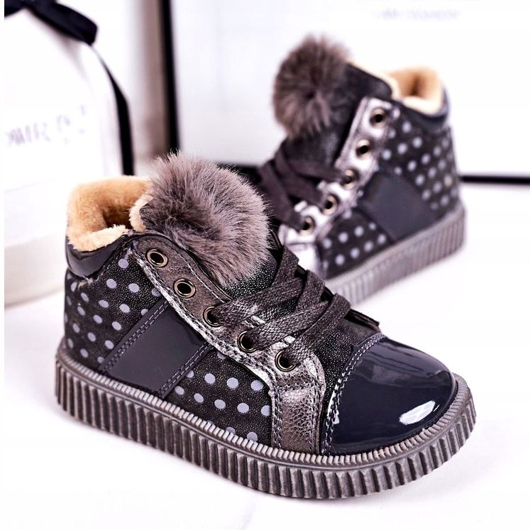 Linshi Warme Stiefel für Kinder Sneakers in Grau mit Polka Dots Anastasia silber- 2
