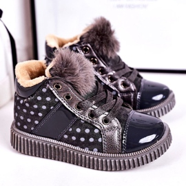 Linshi Warme Stiefel für Kinder Sneakers in Grau mit Polka Dots Anastasia silber- 1