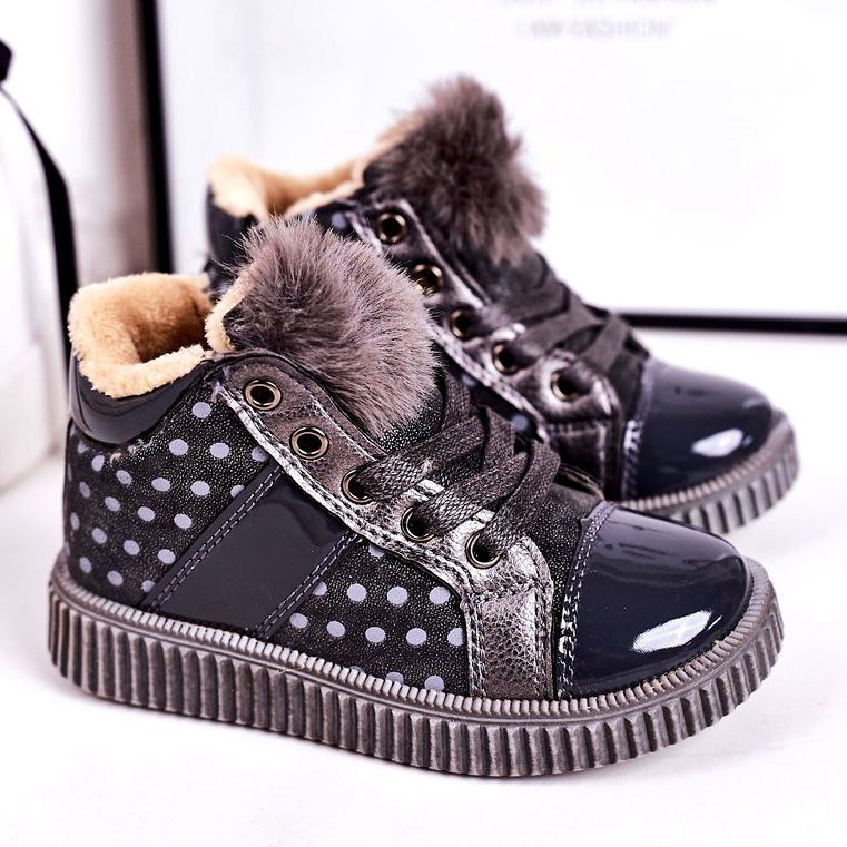 Linshi Warme Stiefel für Kinder Sneakers in Grau mit Polka Dots Anastasia silber- 1