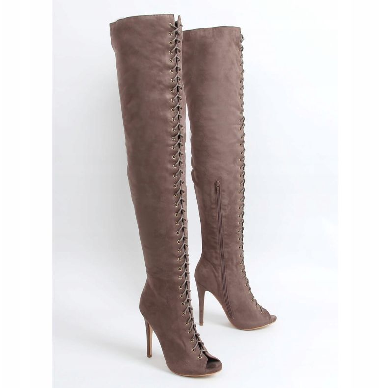 Overknee-Stiefel mit offener Spitze khaki JM-67 Khaki beige 1