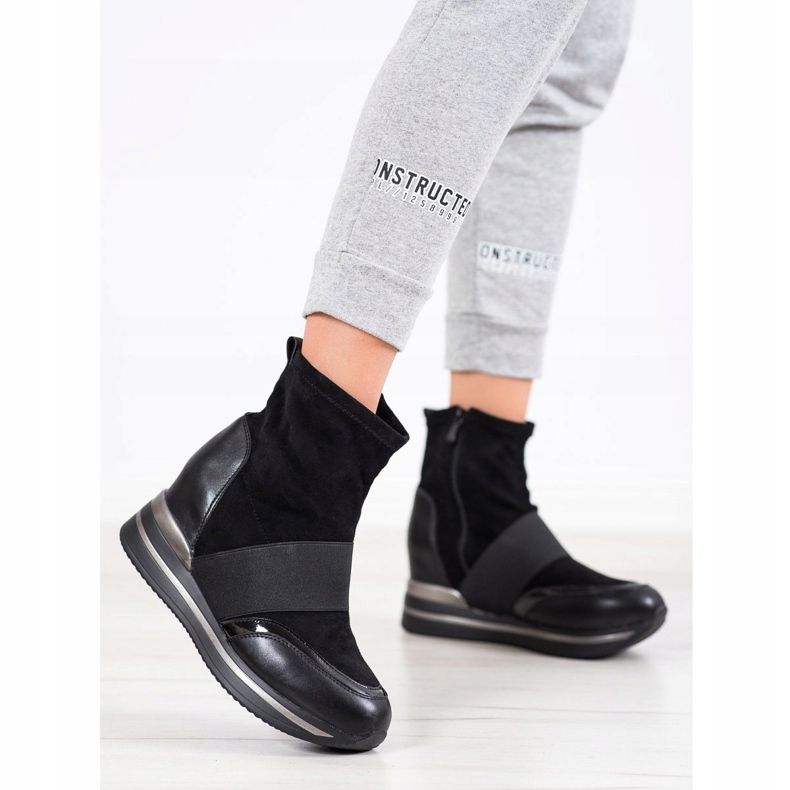 SHELOVET Modische Keilstiefel schwarz 2