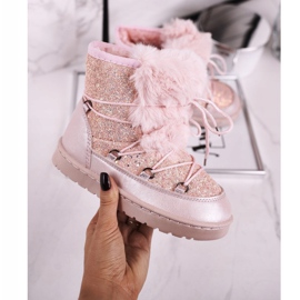 FRROCK Kinder-Schneestiefel mit Fell Pink Minnie Mouse rosa silber- 2