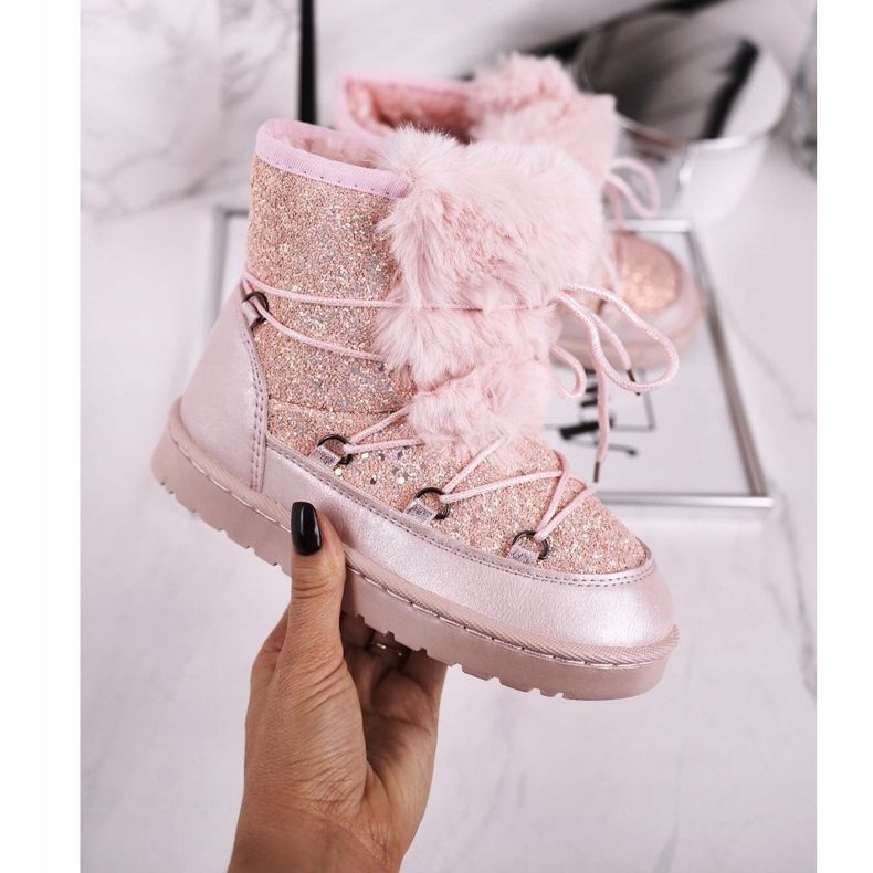 FRROCK Kinder-Schneestiefel mit Fell Pink Minnie Mouse rosa silber- 2