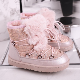 FRROCK Kinder-Schneestiefel mit Fell Pink Minnie Mouse rosa silber- 1