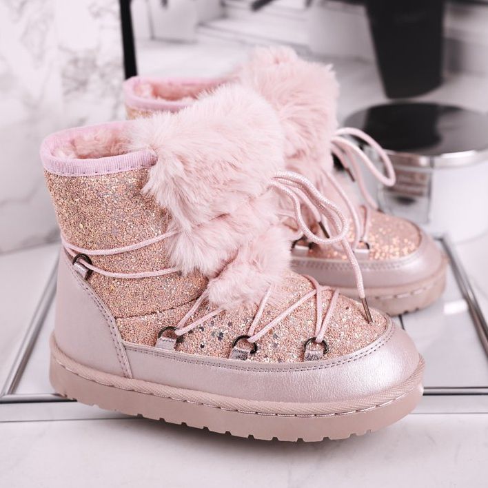 FRROCK Kinder-Schneestiefel mit Fell Pink Minnie Mouse rosa silber- 1