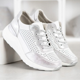 Goodin Stylische Ledersneaker weiß silber- 2