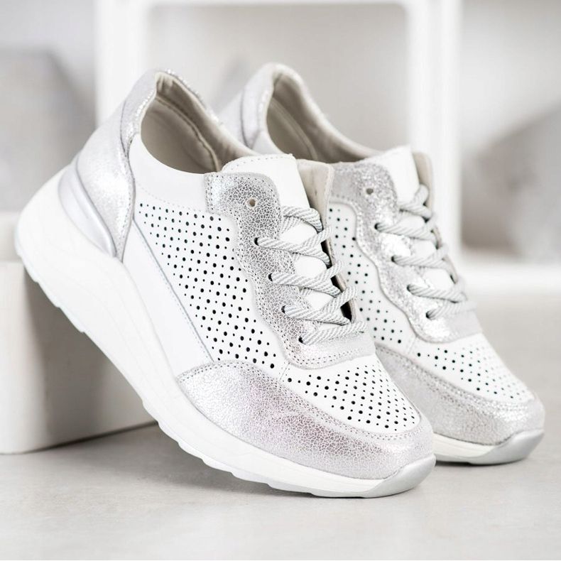 Goodin Stylische Ledersneaker weiß silber- 2