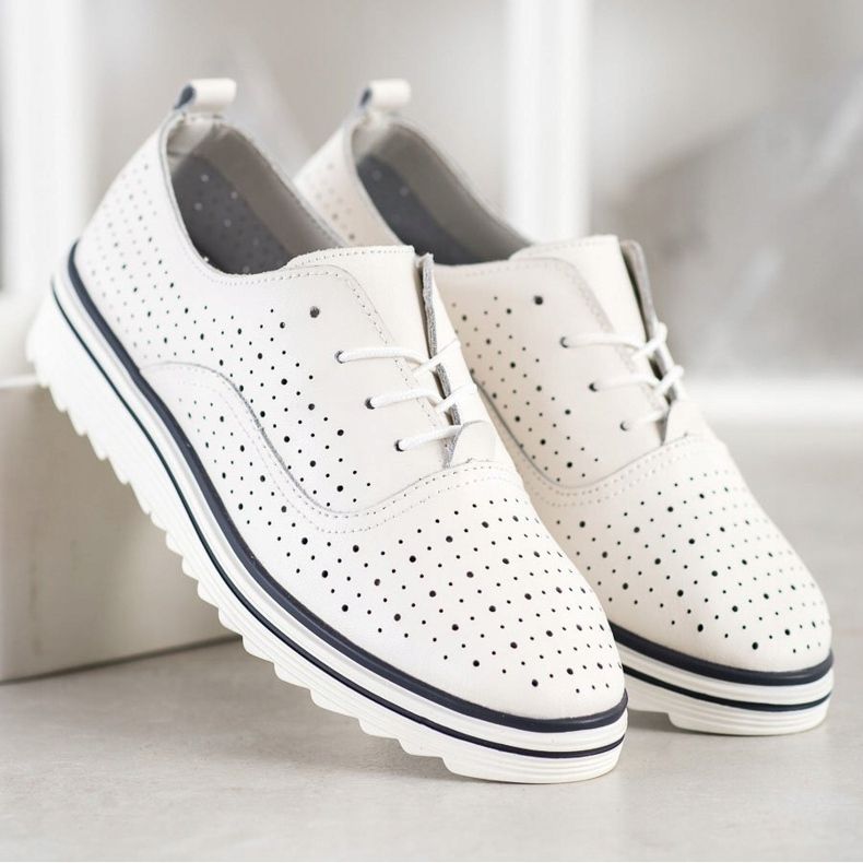 Goodin Durchbrochene Lederschuhe weiß 2